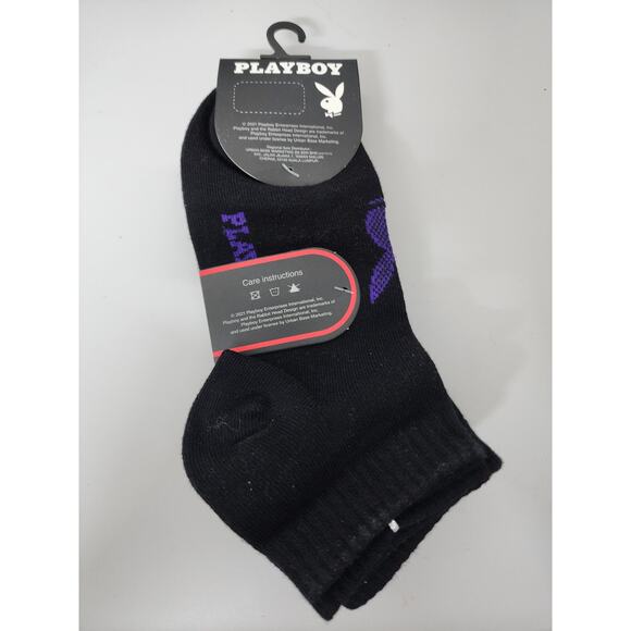 3 Pairs Playboy Ankle Socks Black Purple Red Gray Bunny Rabbit Unisex Men WOMEN - Picture 3 of 7
